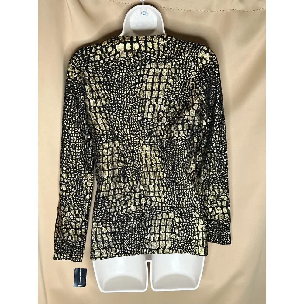 INC International Concepts Gold Snake Printed Long Sleeve Crew neck Top S NWT - Picture 5 of 5